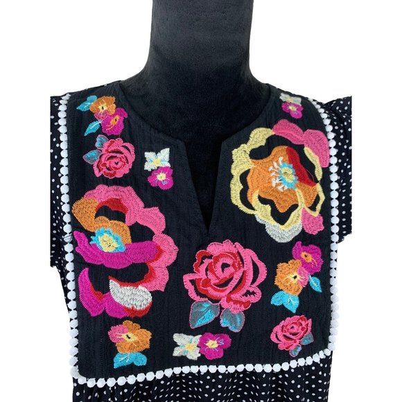 Savanna Jane Blouse Polka Dot Embroidered Floral Flutter Sleeve Top Size M - Picture 2 of 8